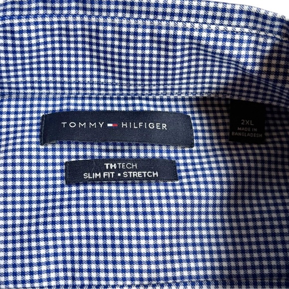 Tommy Hilfiger Gingham Plaid TH Tech Slim Fit Stretch Dress Shirt, size 2XL - Picture 6 of 11